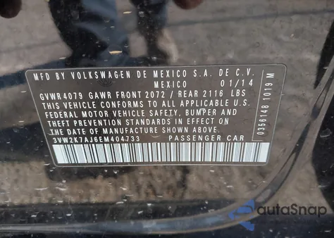 2014 Volkswagen Jetta 2.0L S from USA, damaged, VIN 3VW2K7AJ6EM404733